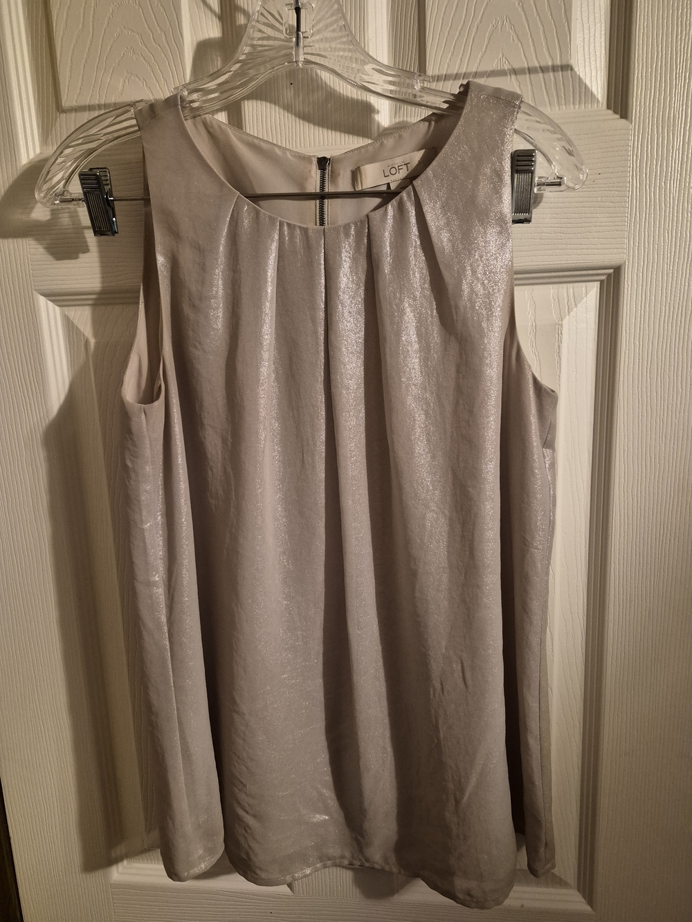 LOFT Metallic Light Silver Scoop Neck Sleeveless Top